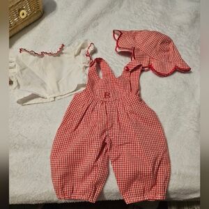 Vintage Bitty Baby American Girl Doll Red Checked Overalls With Shirt And Hat